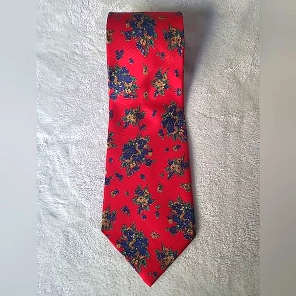 Vintage Adolfo 100% Silk Handsewn Men's Necktie Red Floral Print Repp Tie Luxury - Picture 4 of 14
